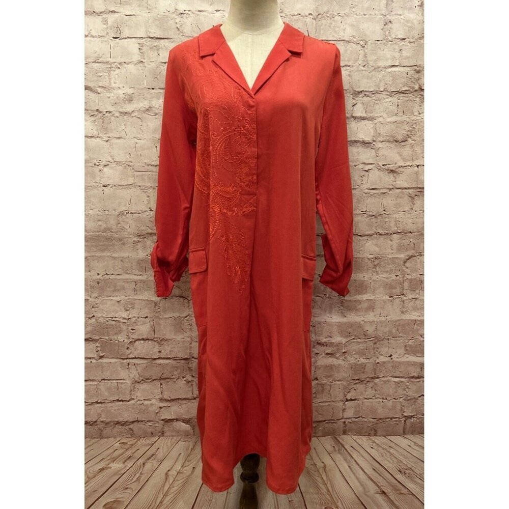 Soft Surroundings Midi Shirt Dress Size Small Tall  Embroidery Tencel Pockets